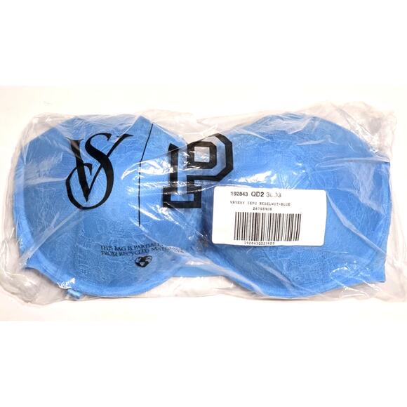 Victoria's Secret Very Sexy Rose Lace & Grommet Push-Up Bra Capri Blue 36F NEW - Picture 2 of 9
